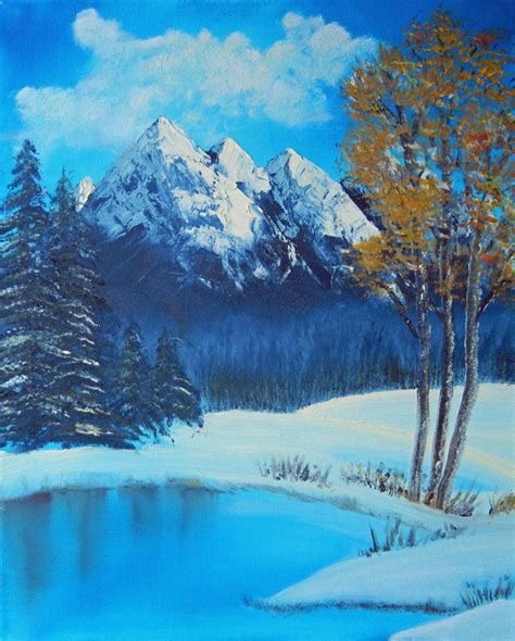 Winter Wonderland Acrylic Painting On Canvas Lake