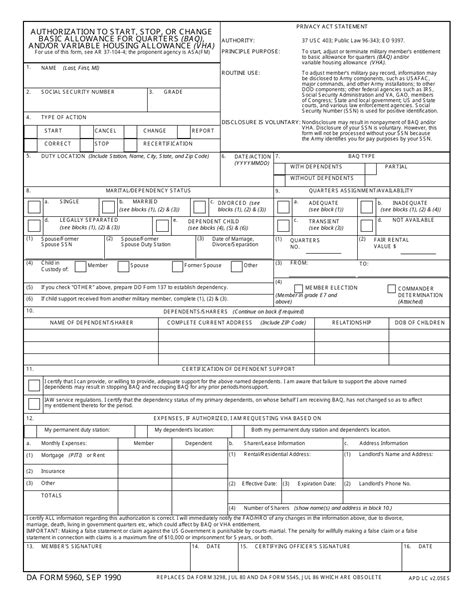 Fillable Da 5960 Form Printable Forms Free Online