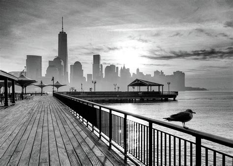 New York City Skyline Jersey City View Black And White