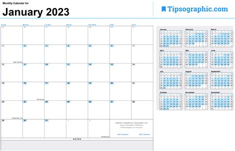 2023 Monthly Calendar Excel Tipsographic