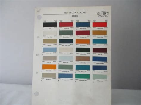 Paint Color Reference Sample Paint Chips Dupont 1971 Ford Truck Colors