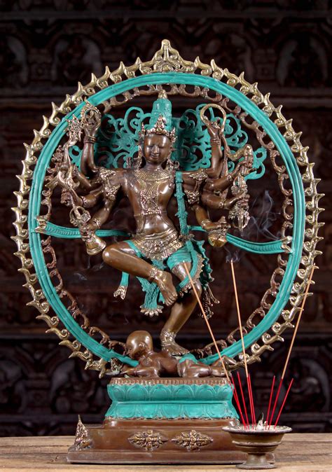 Brass Dancing Shiva As Nataraja Statue With 8 Arms Inside Golden Arch