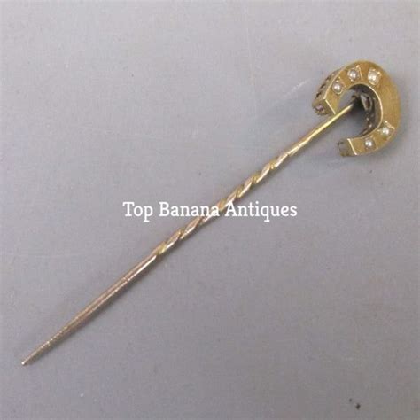 15k Gold And Seed Pearl Stick Pin Antique Victorian C1860 15k Stick