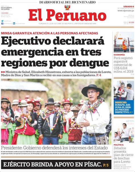 Periódico El Peruano Perú Periódicos De Perú Edición De Sábado 8