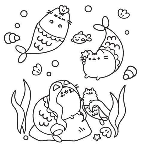 Top 25 little mermaid coloring pages for kids: Pusheen the Cat Underwater Coloring Sheet