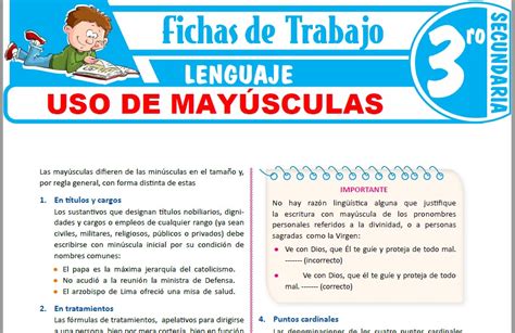 Uso De Mayúsculas Para Tercero De Secundaria Fichas De Trabajo