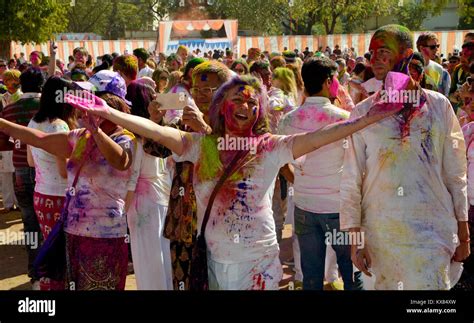 Celebrating Holi Festival In India Stock Photo Alamy