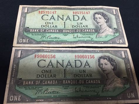 2 1954 Canadian 1 Dollar Bills