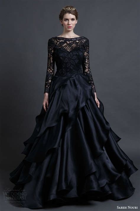 Vintage Gothic Black Long Sleeves Lace Wedding Dresses 2016 1950s Non