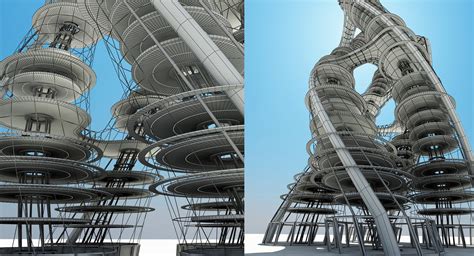 Futuristic Skyscraper 3d Model Wirecase