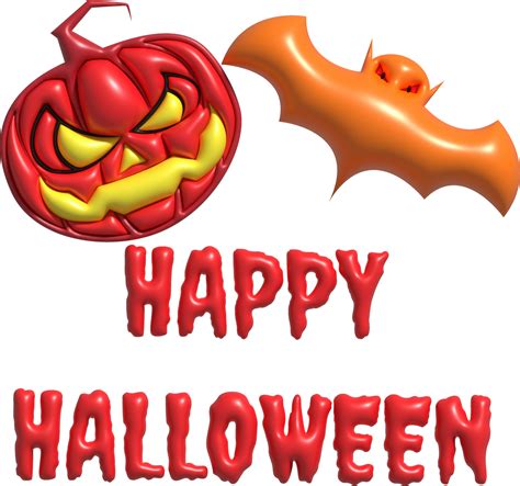 3d Illustration Happy Halloween Text And Ghost Pumpkins And Bats