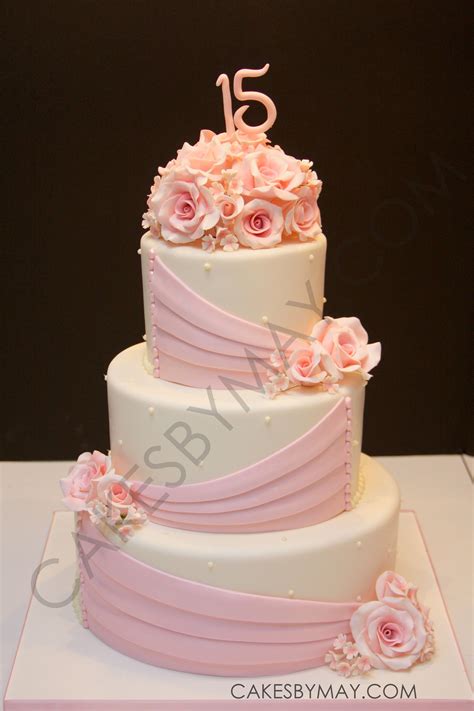 Pink Roses And Draping Quinceanera Cake — La Quinceanera Tortas De 15 Tortas De Quinceañeras