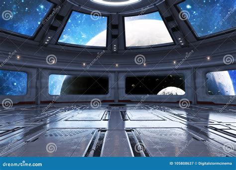 Fondo Futurista Moderno Del Interior De La Nave Espacial Stock De