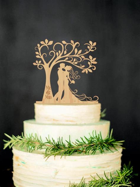Bride Groom Wood Cake Topper Mr Mrs Tree Cake Topper Personalized