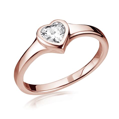 MATERIA Ladies Ring Rosegold Heart with Zirconia 925 Silver Rose Gold 