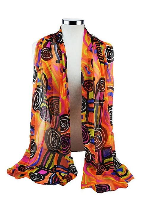 Balarinji Aboriginal Art Polyester Chiffon Scarf Billabong Camp