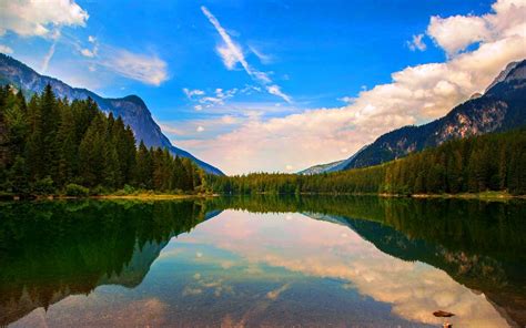 Nature Landscape Lake Reflection Mountain Clouds Forest Italy