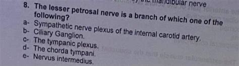 Solved Ar Nerve 8 The Lesser Petrosal Nerve Is A Branch Of