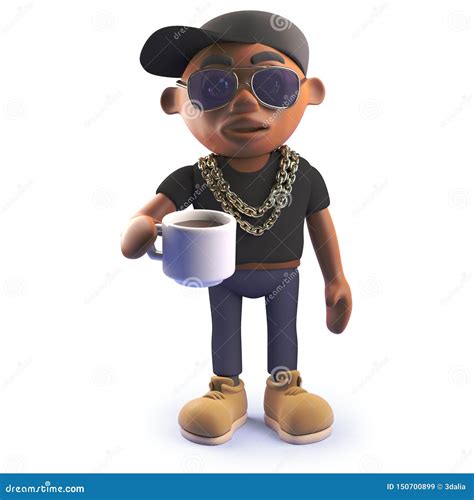 Cool Cartoon Black Hiphopr Rapper Drinking A Cup Of Coffee 3d