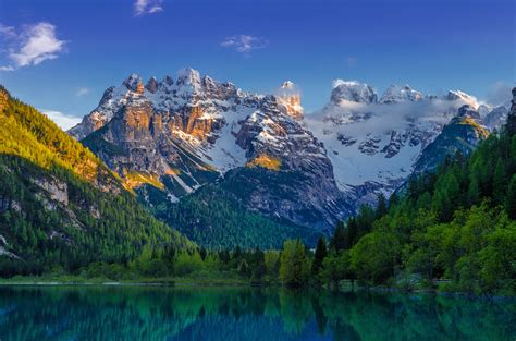 Lake Landscape Mountains Emerald Mountain Snow Wallpaper
