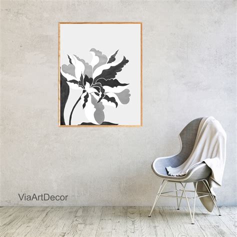 Black And White Flower Wall Art Botanical Printable Modern Etsy