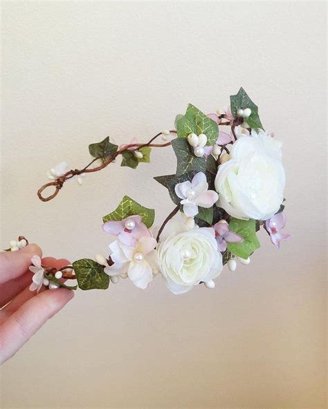 Bridal Flower Crown Dusty Pink Floral Crown White Flower Etsy White