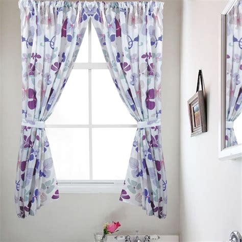 Fabric Bathroom Window Curtain Joanne Violet Floral Print Wtie Backs