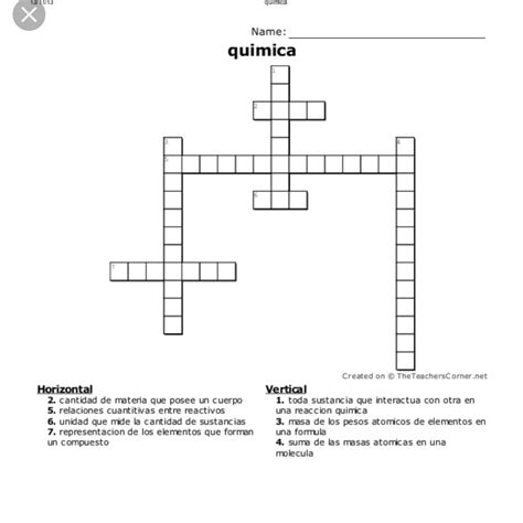 Crucigrama De Quimica