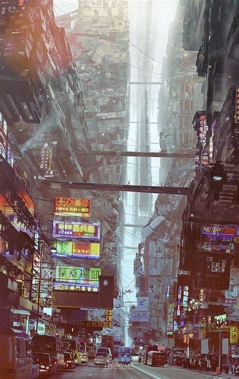 Messy Grimy Crowded Cyberpunk Environment Concept Art Concept Art
