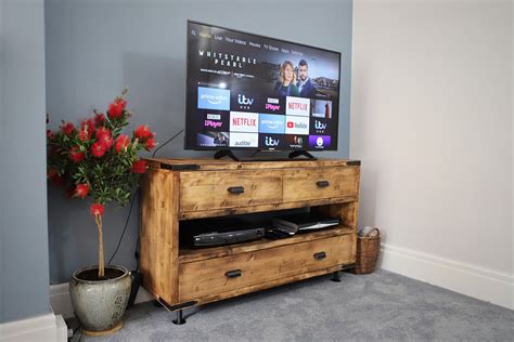 Bespoke Wooden Industrial Tv Cabinet With Soft Close Drawers Etsy