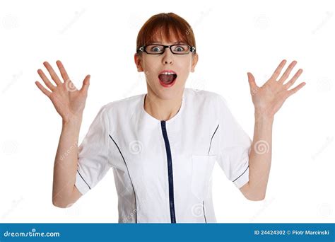 Shocked Female Doctor Or Nurse Stock Photo Image Of Health Isolated