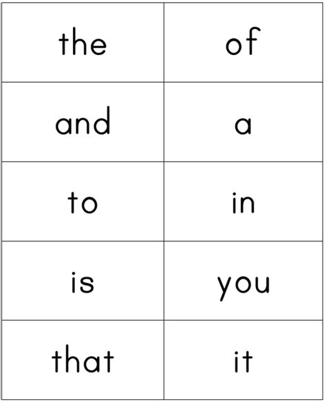 Printable Frys First 100 Sight Words Flash Cards