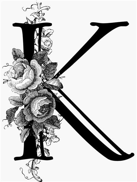 Vintage Engraved Floral Monogram Letter K Sticker By Grafixmom