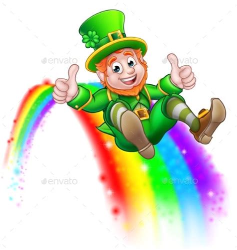 St Patricks Day Leprechaun Sliding On Rainbow St Patricks Day