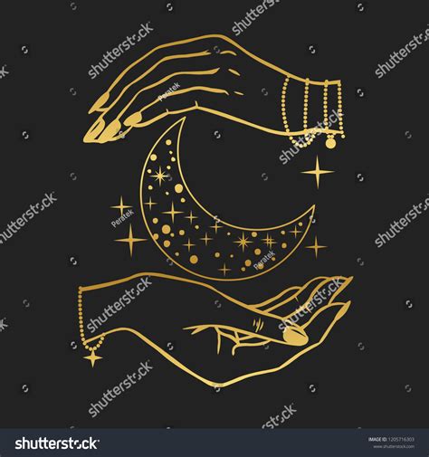 Hands Holding Crescent Moon Vector Illustration Stock Vector Royalty