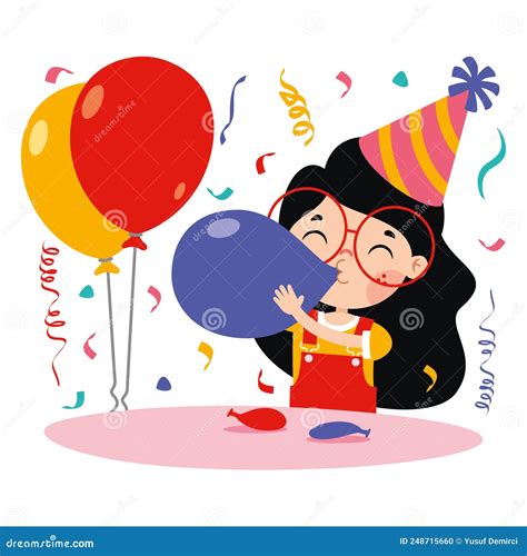 Cartoon Kid Blowing Colorful Balloon Stock Illustration Illustration
