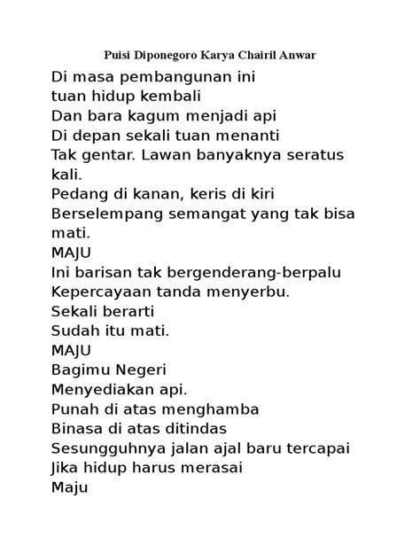 Puisi Pangeran Diponegoro Karya Chairil Anwar Kt Puisi Riset