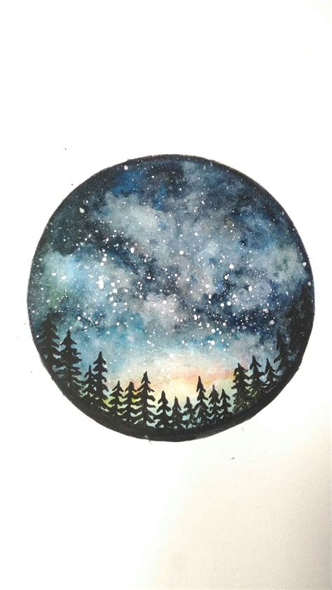 Galaxy Circle Watercolor With Adding A Little Bit Of Silver Paint As A