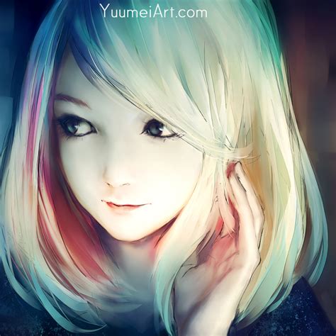 Yuumei Original Highres 1girl Blue Eyes Close Up Closed Mouth Face Lips Looking To The