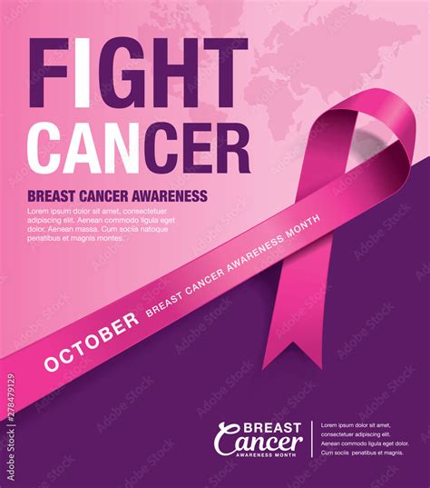 Vetor De Breast Cancer Awareness Month Poster Design With Pink Ribbon