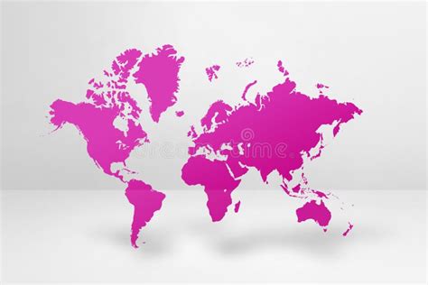 Purple World Map On White Wall Background 3d Illustration Stock