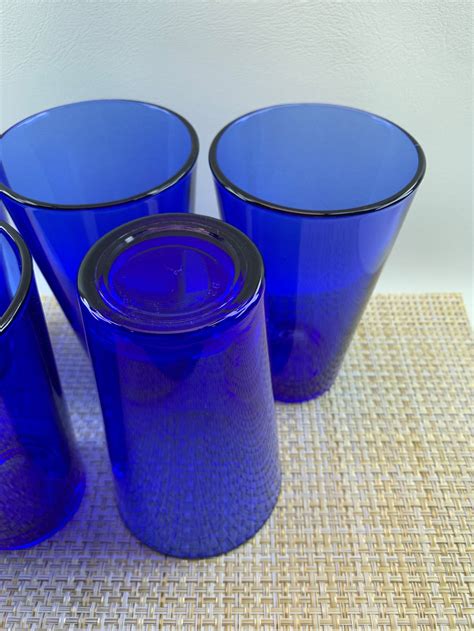 Vintage Libbey Cobalt Blue Mid Century Glass Tumblers Etsy