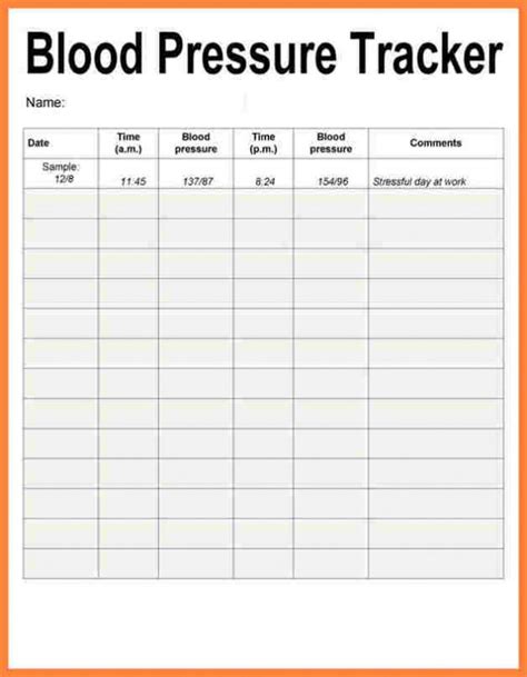 Blood Pressure Recording Charts Template Business