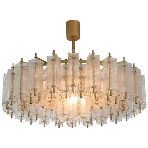 Large Chandelier In Brass And Structured Glass For Sale At 1stdibs