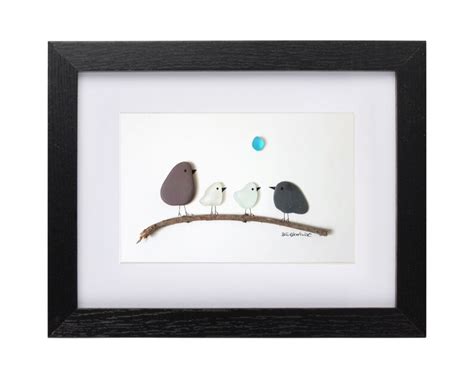 Birds On Branch Pebble Art And Sea Glass Picture Framed Etsy