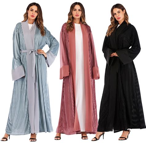 Winter Velvet Abaya Kaftan Dubai Arabic Islam Kimono Cardigan Muslim