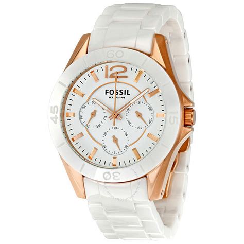 Fossil White Ceramic Multi Function Ladies Watch Ce1006 Fossil