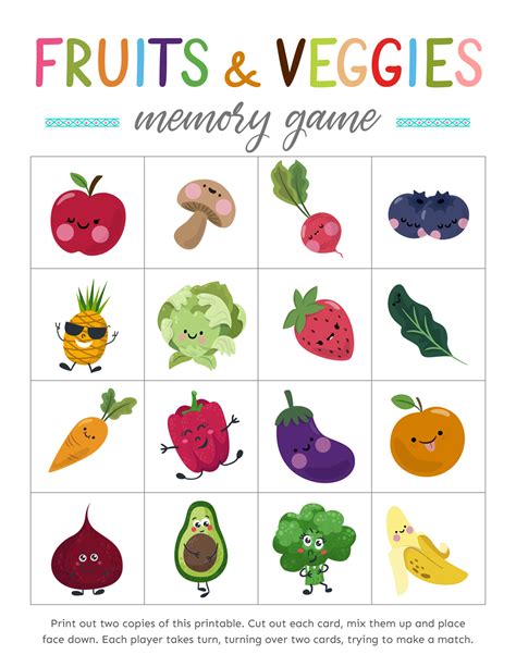 Free Printable Fruits And Veggies Memory Games Food Games For Kids