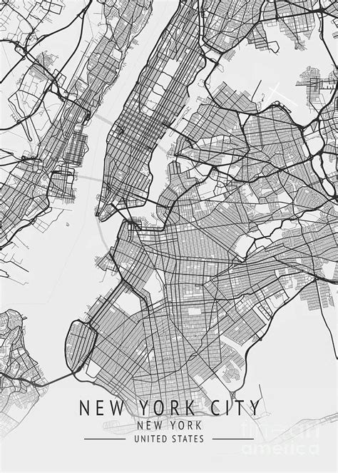 New York City New York Us Gray City Map Digital Art By Tien Stencil Fine Art America