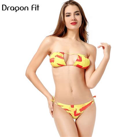 Dragon Fit New Sexy Bandage Hollow Out Print Swim Suit Bikini Spaghetti